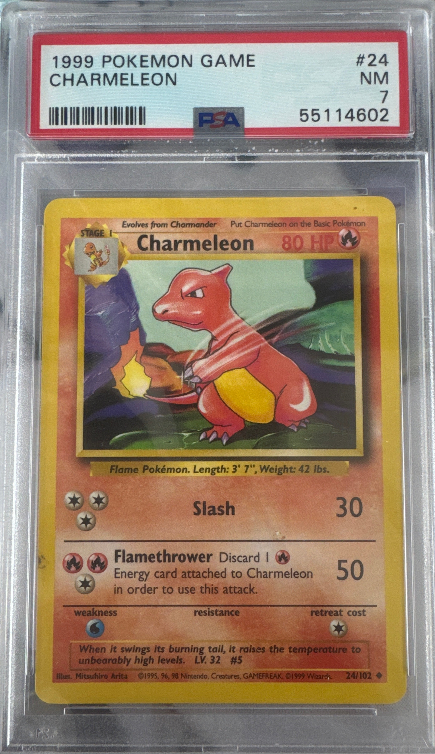 1999 POKEMON GAME CHARMELEON #24 PSA 7