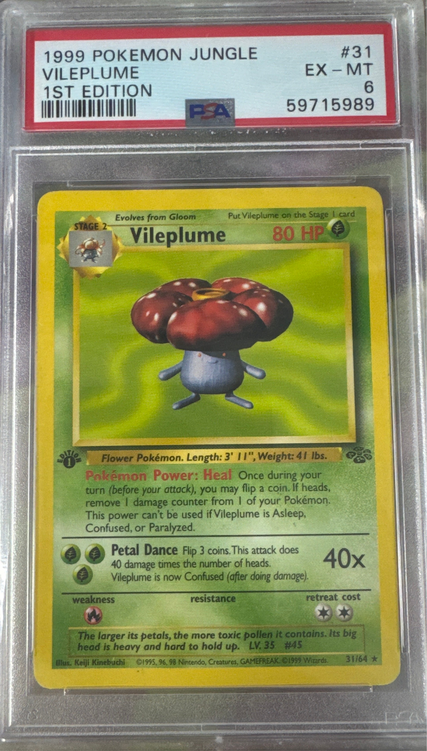 1999 POKEMON JUNGLE #31 VILEPLUME 1ST EDITION PSA 6