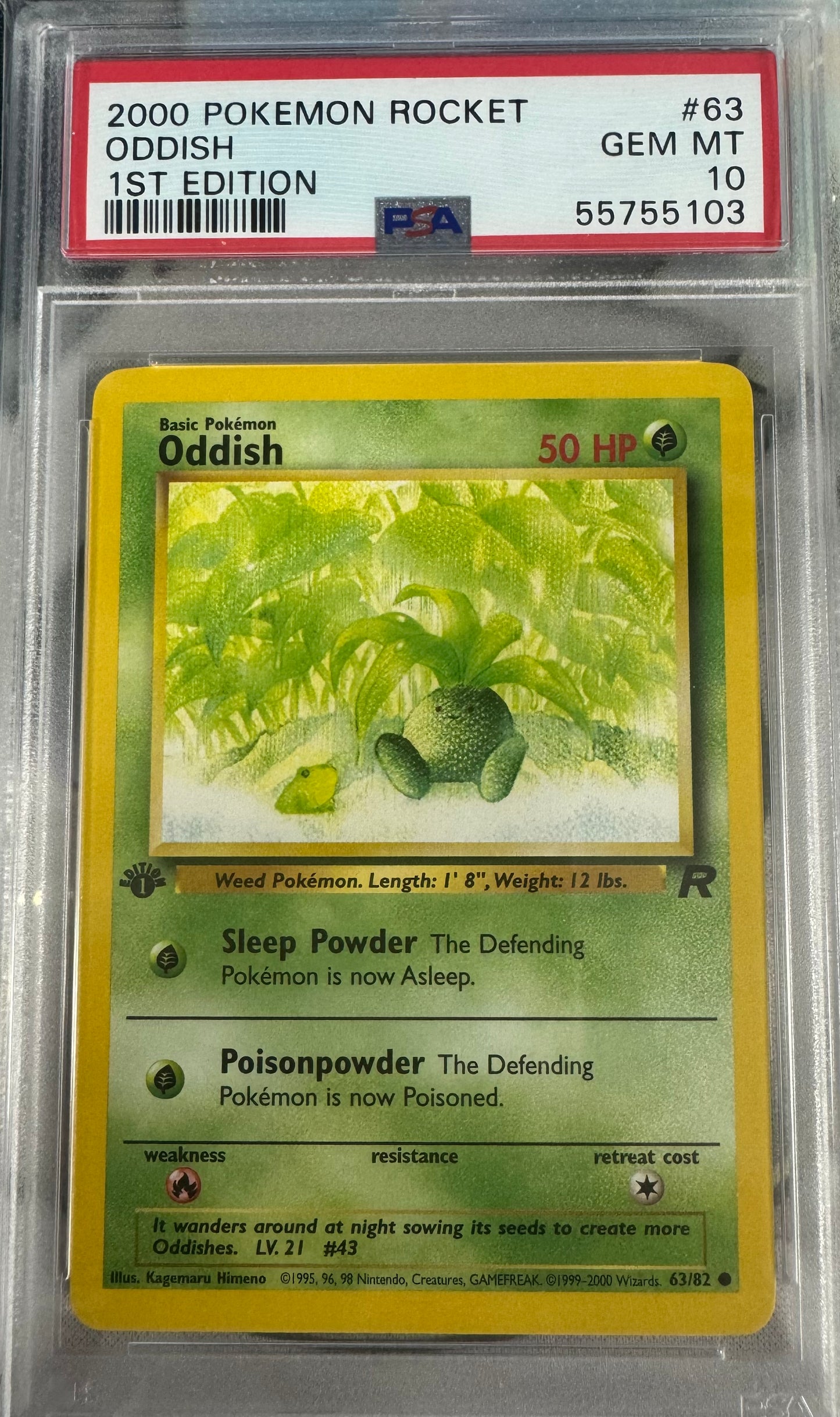 2000 POKEMON ROCKET 1ST EDITION ODDISH #63 PSA 10