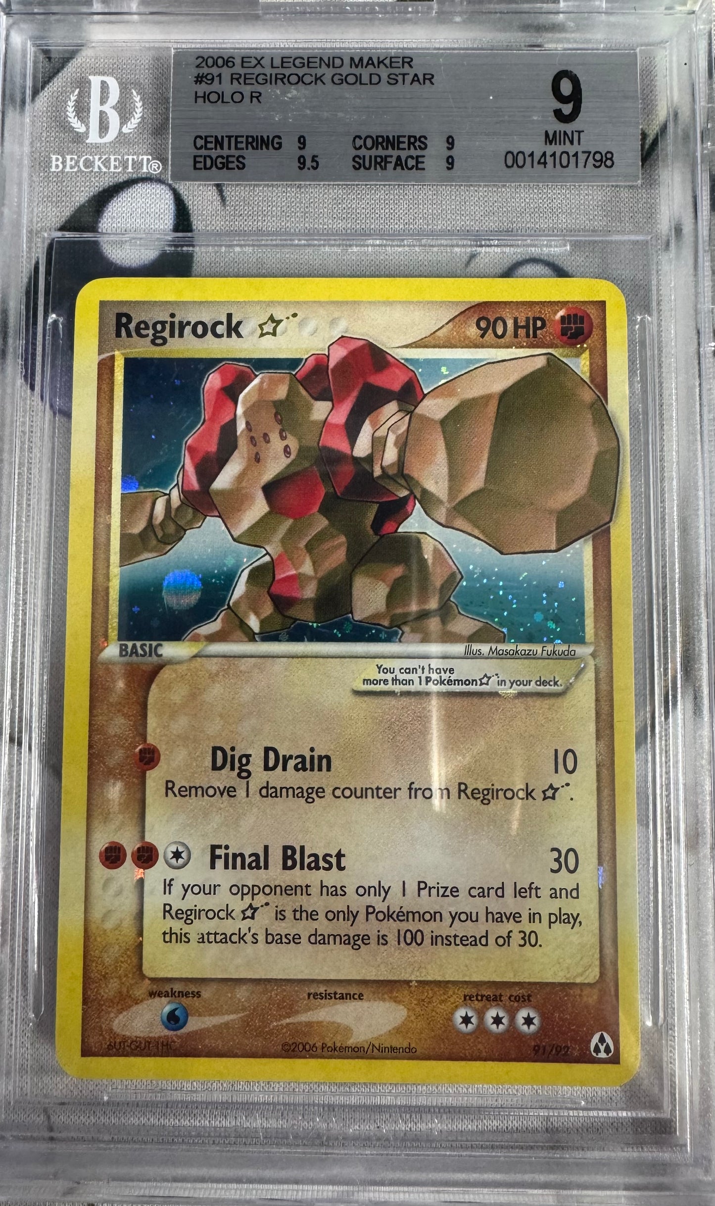 2006 Ex Legend Maker Regirock Gold Star #91 BGS 9
