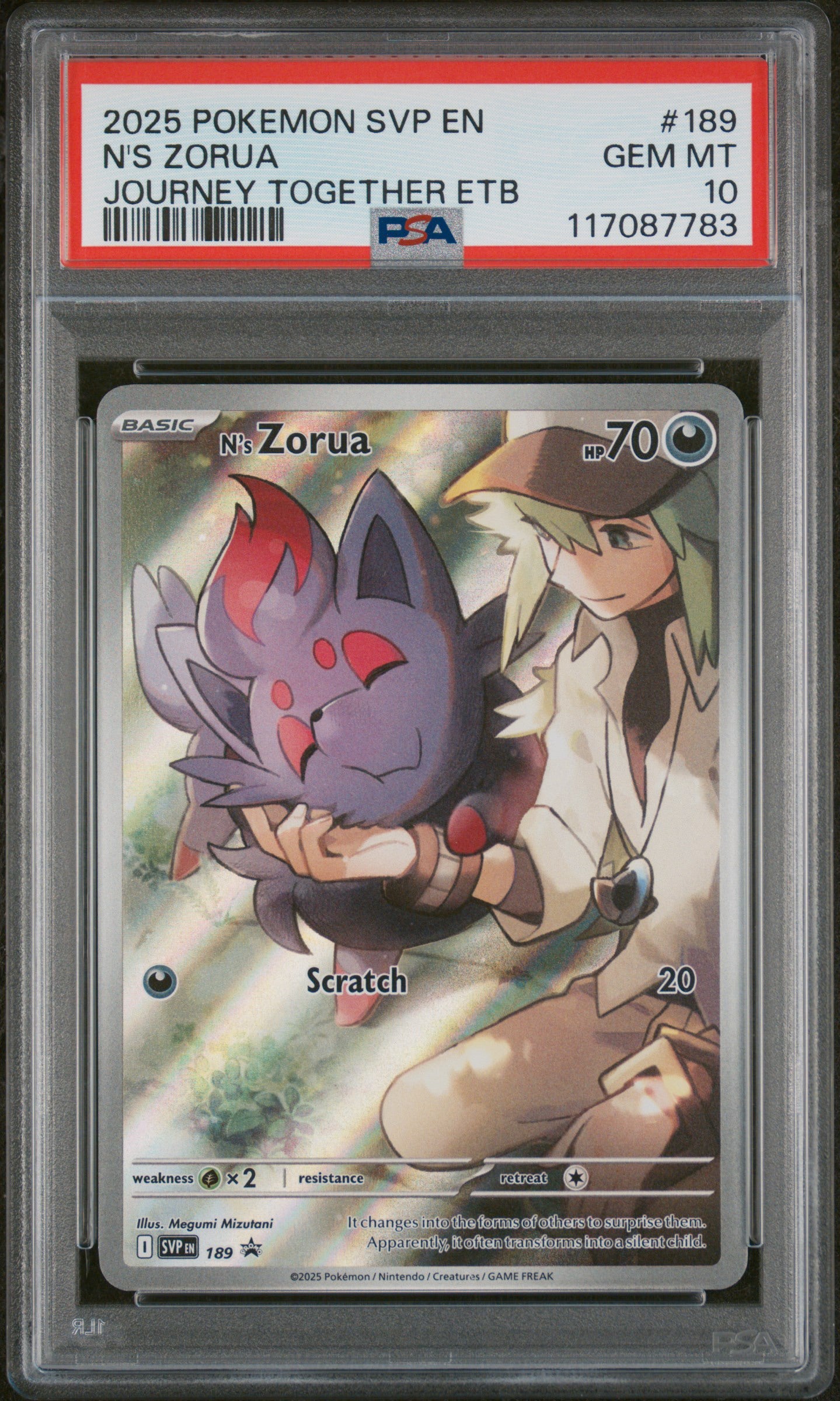 2025 POKEMON SVP EN-SV BLACK STAR PROMO #189 N'S ZORUA JOURNEY TOGETHER ETB PSA 10