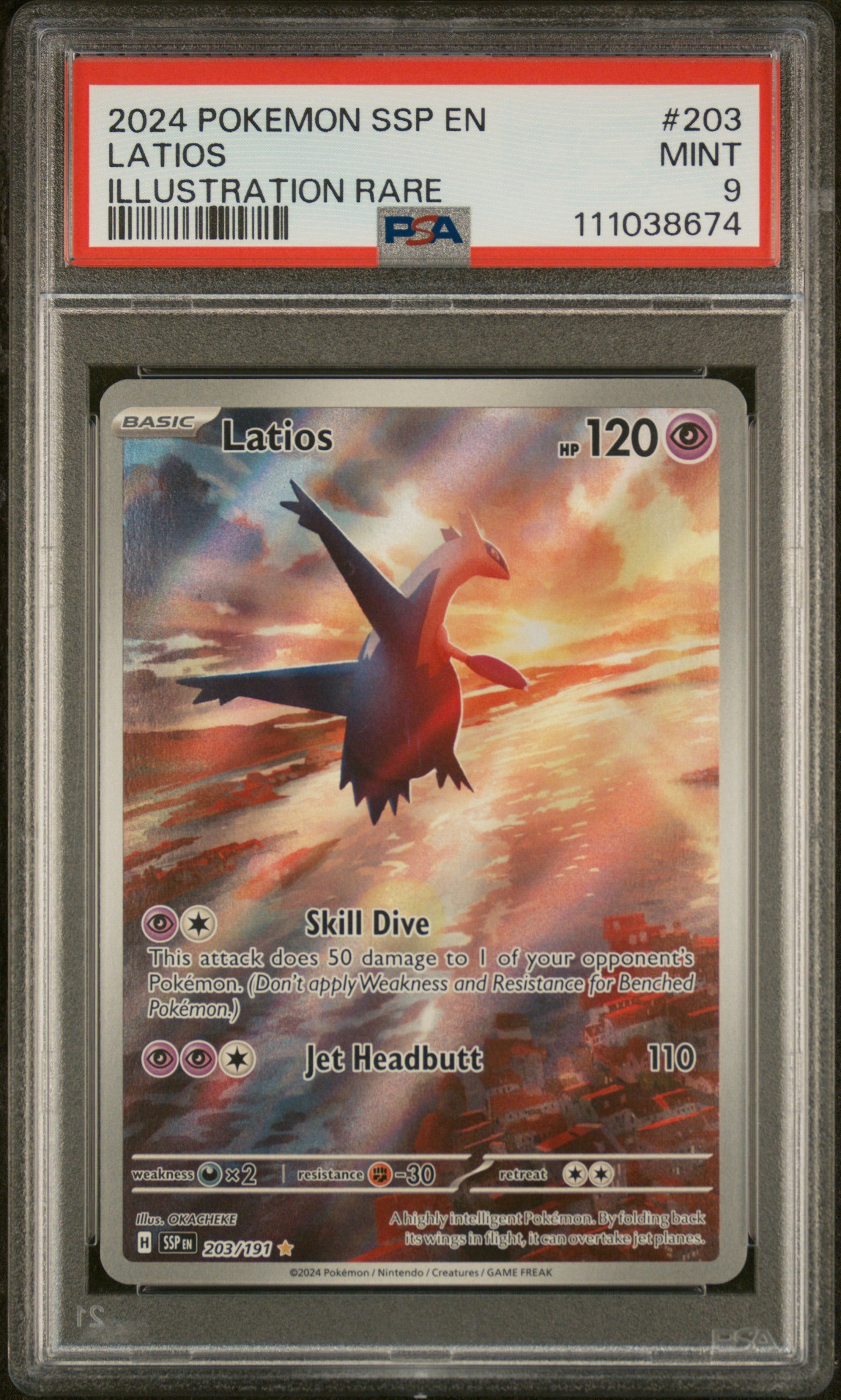 2024 POKEMON SSP EN-SURGING SPARKS #203 LATIOS ILLUSTRATION RARE PSA 9