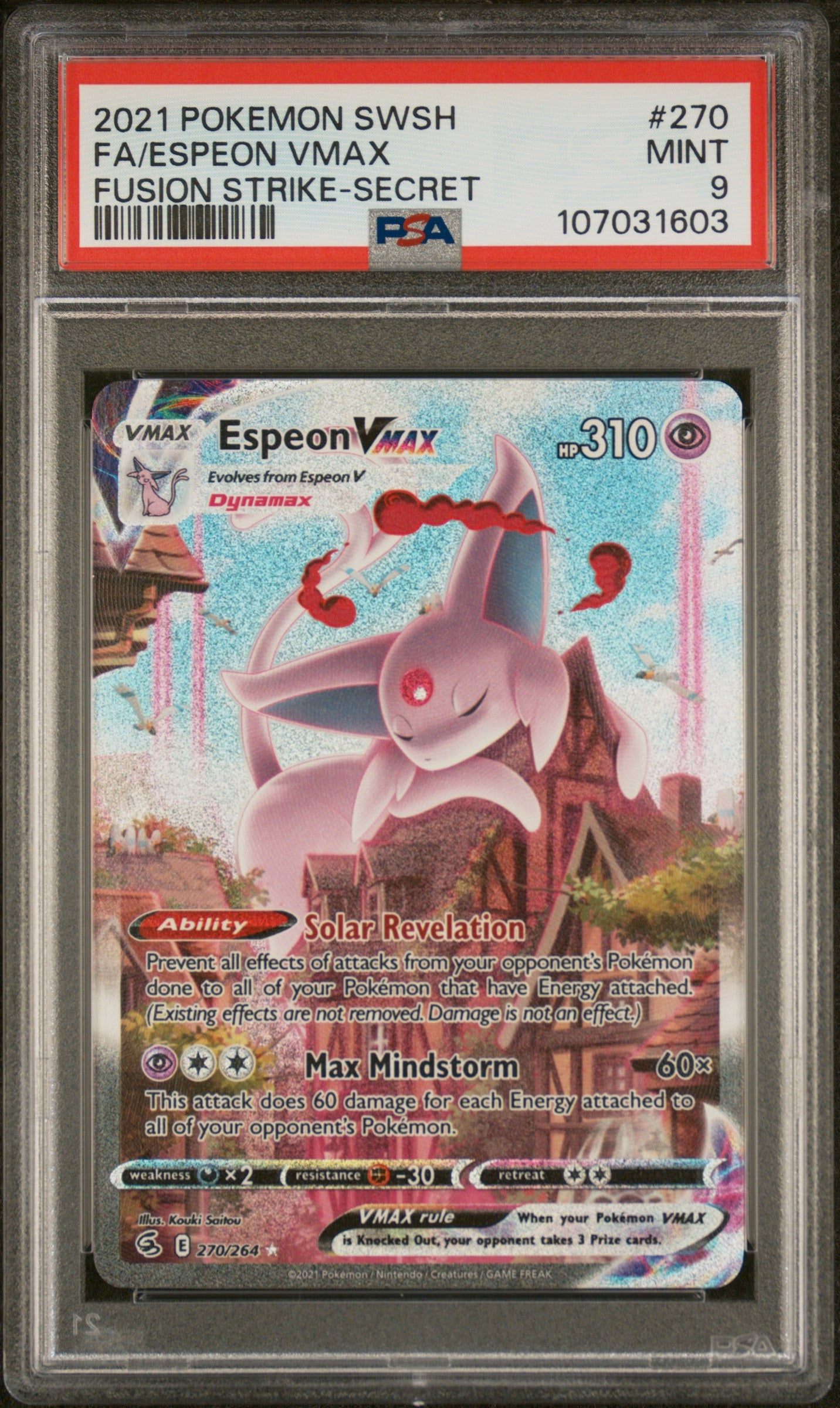 2021 POKEMON SWORD & SHIELD FUSION STRIKE #270 FA/ESPEON VMAX FUSION STRIKE-SECRET PSA 9