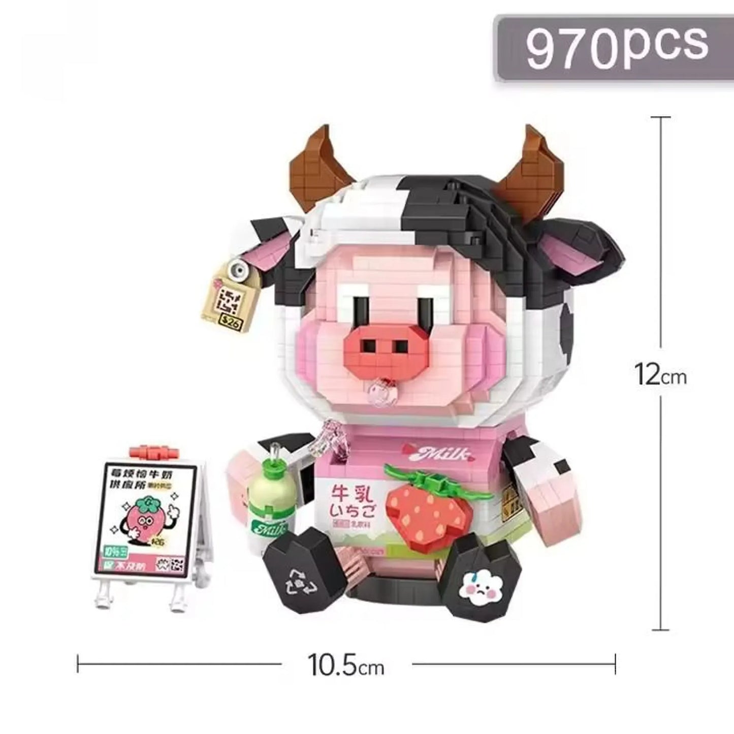 LOZ Building Block Pig Strawberry Milk