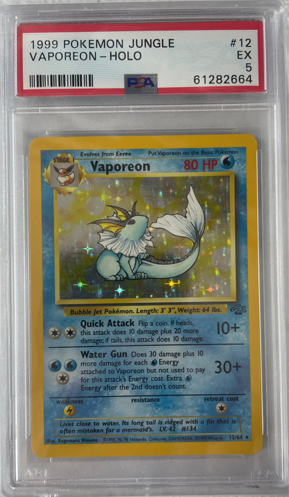 1999 POKEMON JUNGLE VAPOREON - HOLO #12 PSA 5