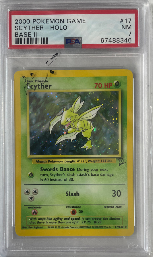 2000 POKEMON GAME BASE 2 SCYTHER - HOLO #17 PSA 7