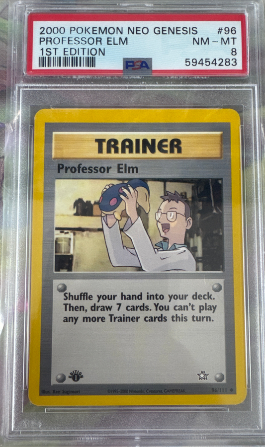 2000 POKEMON NEO GENESIS 1ST EDITION #96 PROFESSOR ELM 1ST EDITION PSA 8