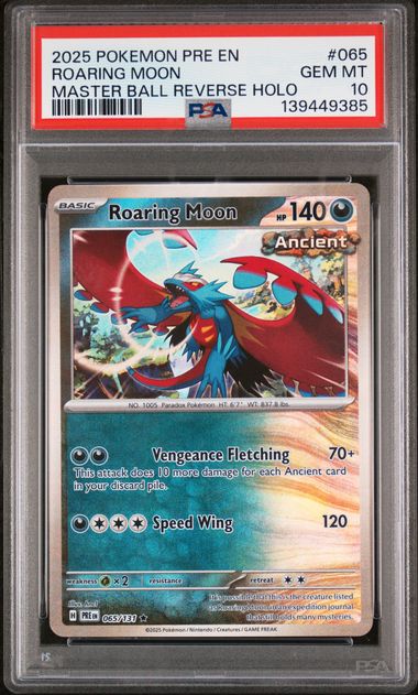 2025 POKEMON PRISMATIC EVOLUTION ROARING MOON MASTER BALL #065 PSA 10