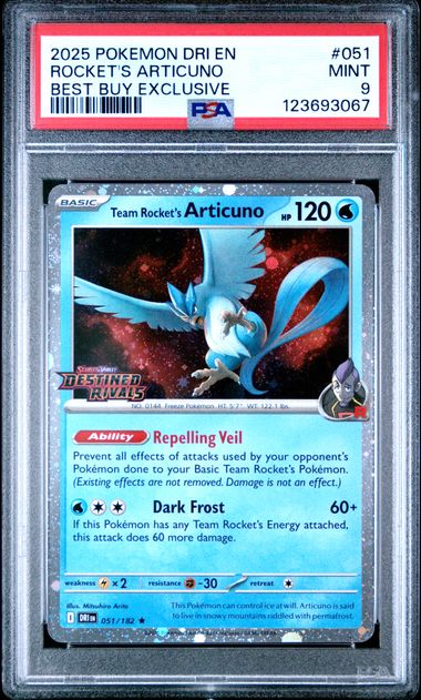 2025 POKEMON DRI EN-DESTINED RIVALS #051 ROCKET'S ARTICUNO BEST BUY EXCLUSIVE PSA 9