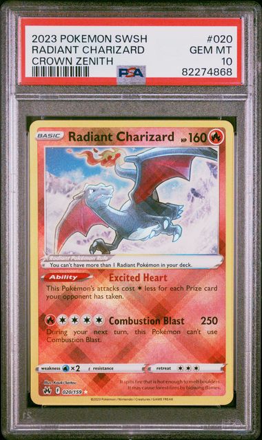 2023 POKEMON SWORD AND SHIELD CROWN ZENITH #020 RADIANT CHARIZARD CROWN ZENITH PSA 10