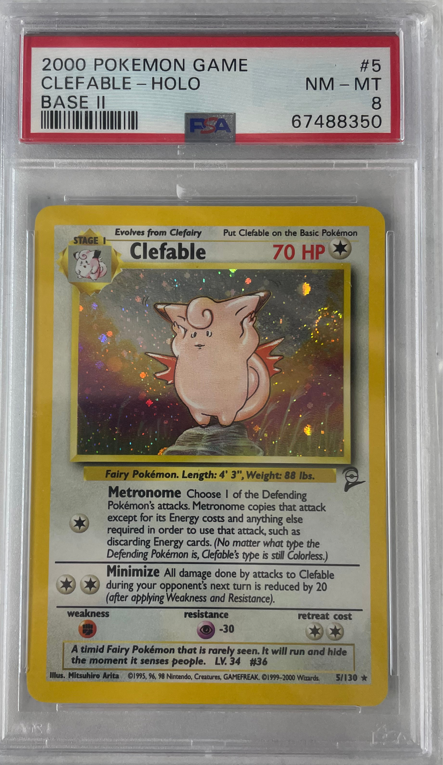 2000 POKEMON GAME BASE 2 CLEFABLE - HOLO #5 PSA 8