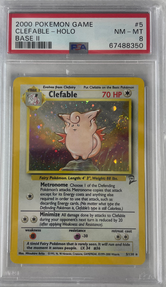 2000 POKEMON GAME BASE 2 CLEFABLE - HOLO #5 PSA 8