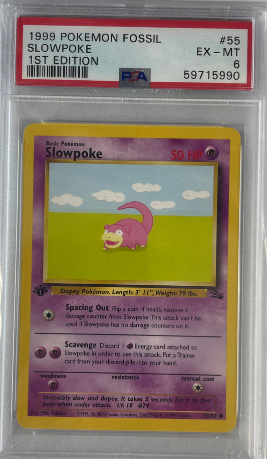1999 POKEMON FOSSIL SLOWPOKE 1ST EDITION #55 PSA 6
