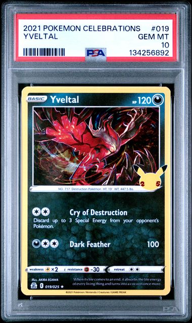 2021 POKEMON CELEBRATIONS #019 YVELTAL PSA 10