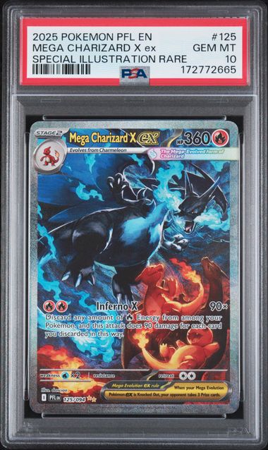 2025 POKEMON PFL EN-PHANTASMAL FLAMES #125 MEGA CHARIZARD X ex SPECIAL ILLUSTRATION RARE PSA 10