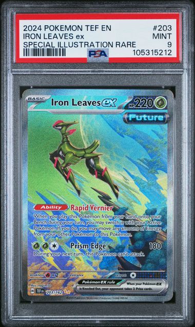 2024 POKEMON TEF EN-TEMPORAL FORCES #203 IRON LEAVES ex SPECIAL ILLUSTRATION RARE PSA 9