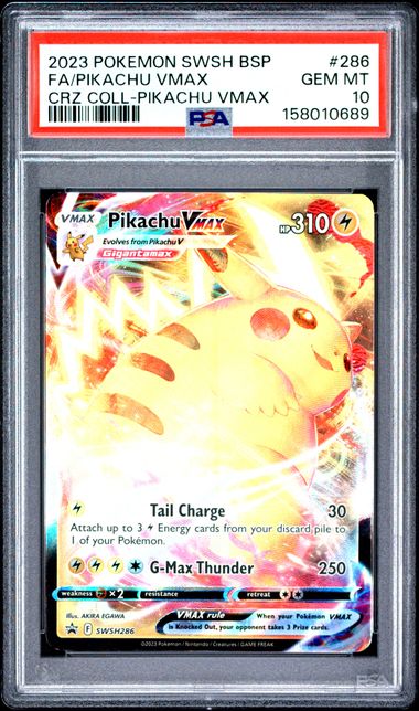 2023 POKEMON SWORD & SHIELD BLACK STAR PROMOS #286 FA/PIKACHU VMAX CRZ COLL-PIKACHU VMAX PSA 10