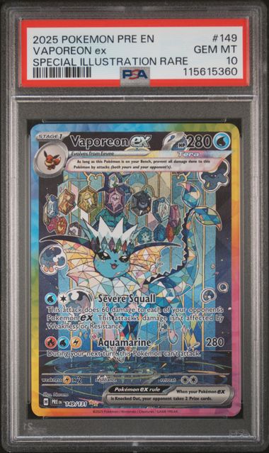 2025 POKEMON PRE EN-PRISMATIC EVOLUTIONS VAPOREON EX #149 SPECIAL ILLUSTRATION RARE PSA 10