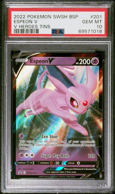 2022 POKEMON SWSH BLACK STAR PROMO #201 ESPEON V V HEROES TINS PSA 10