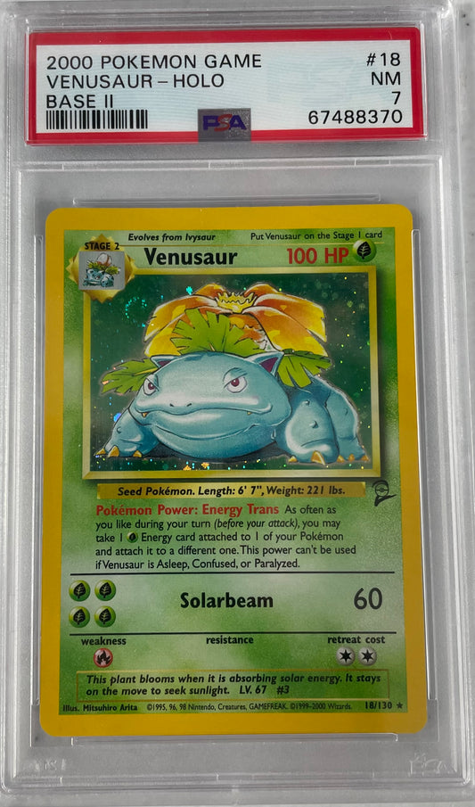 2000 POKEMON GAME BASE II VENUSAUR - HOLO (SWIRL) #18 PSA 7