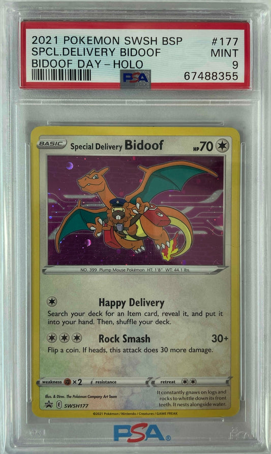 2021 POKEMON BLACK STAR PROMO SPECIAL DELIVERY BIDOOF - HOLO SWSH177 PSA 9