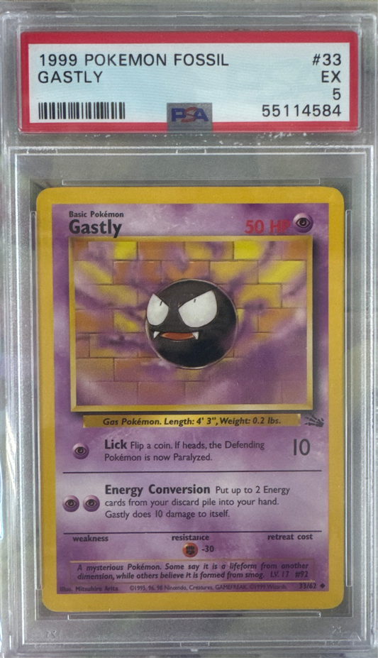1999 POKEMON FOSSIL #33 GASTLY PSA 5