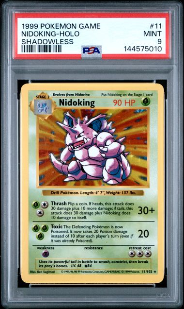 1999 POKEMON GAME #11 NIDOKING-HOLO SHADOWLESS PSA 9