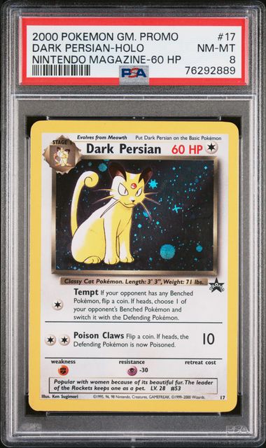 2000 POKEMON GAME PROMO #17 DARK PERSIAN-HOLO NINTENDO MAGAZINE-60 HP PSA 8