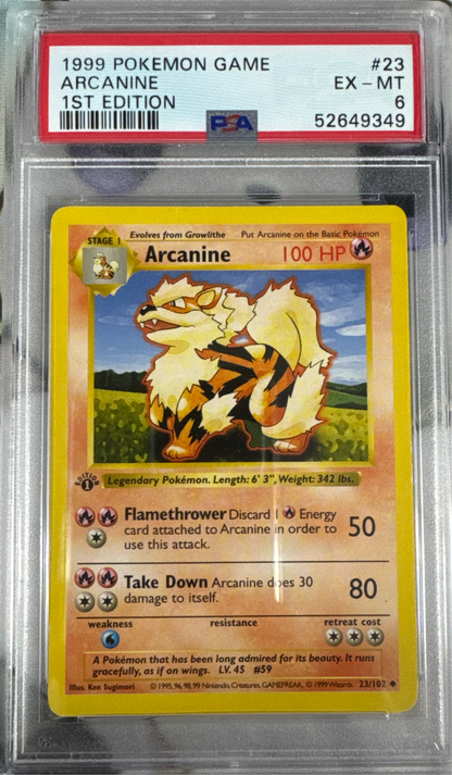 1999 Pokemon Game Arcanine 1st Edition #23 PSA 6