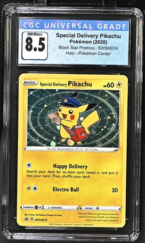 2020 POKEMON BLACK STAR PROMOS SPECIAL DELIVERY PIKACHU - HOLO (SWIRL) SWSH074 CGC 8.5