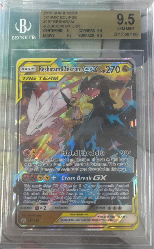 2019 POKEMON RESHIRAM/ZEKROM GX #157 BGS 9.5