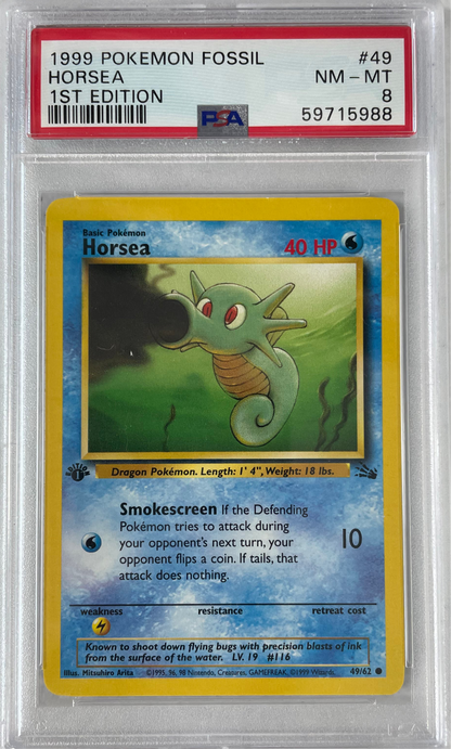 1999 POKEMON FOSSIL HORSEA 1ST EDITION #49