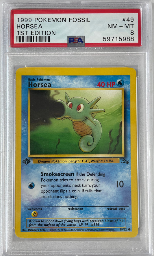 1999 POKEMON FOSSIL HORSEA 1ST EDITION #49