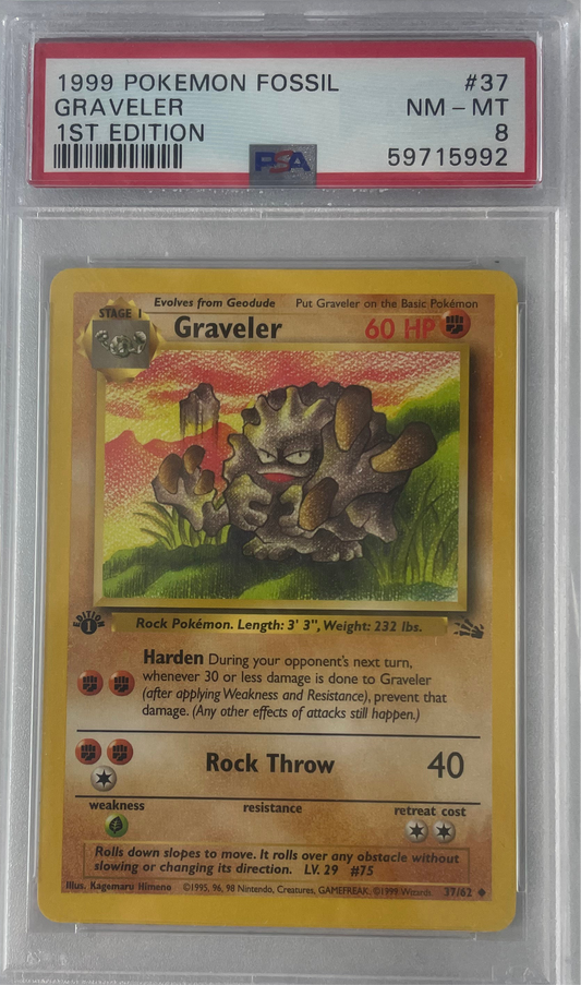 1999 POKEMON FOSSIL GRAVELER 1ST EDITION PSA 8