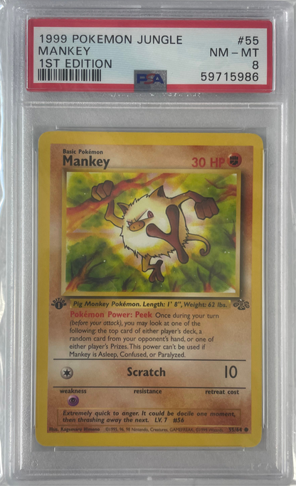 1999 POKEMON JUNGLE MANKEY 1ST EDITION #55 PSA 8