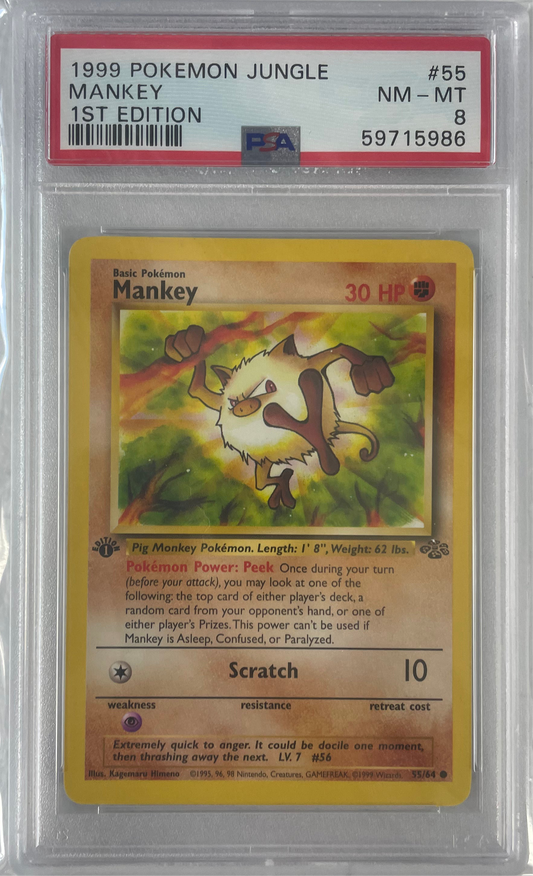 1999 POKEMON JUNGLE MANKEY 1ST EDITION #55 PSA 8