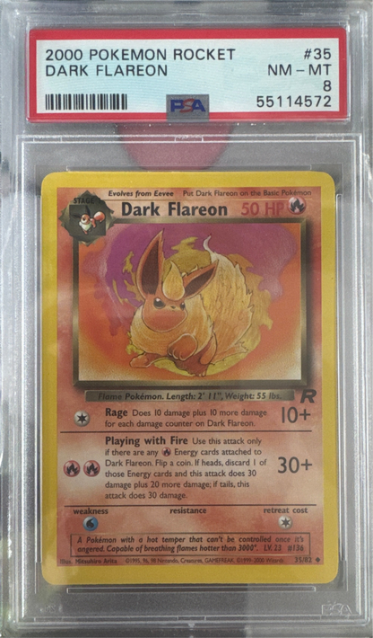 2000 POKEMON ROCKET #35 DARK FLAREON PSA 8
