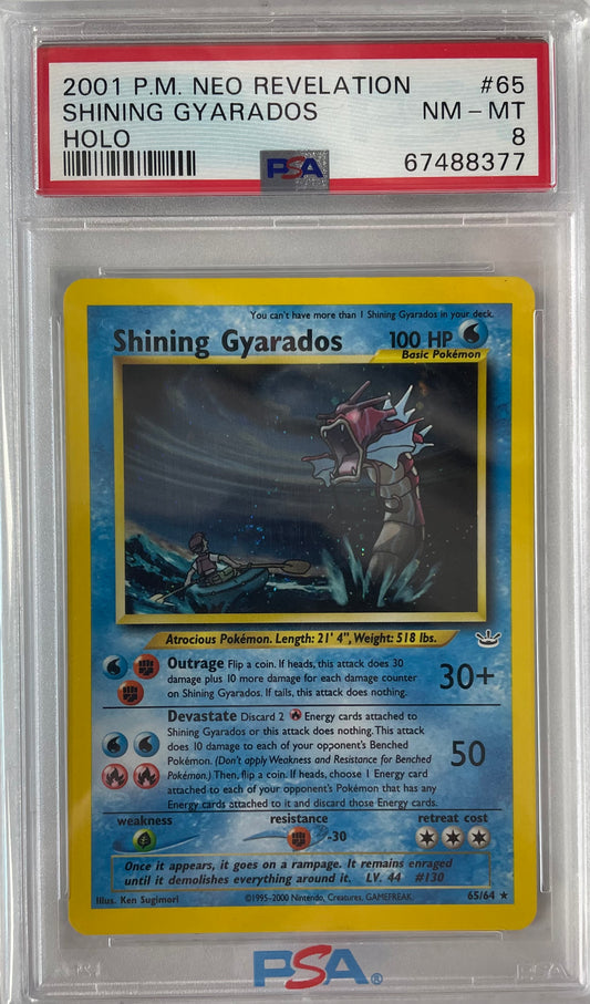 2021 POKEMON NEO REVOLUTION SHINING GYARADOS - HOLO (SWIRL) #65 PSA 8