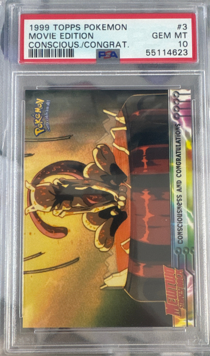 1999 TOPPS POKEMON THE MOVIE EDT #3 MOVIE EDITION CONSCIOUS./CONGRAT. PSA 10