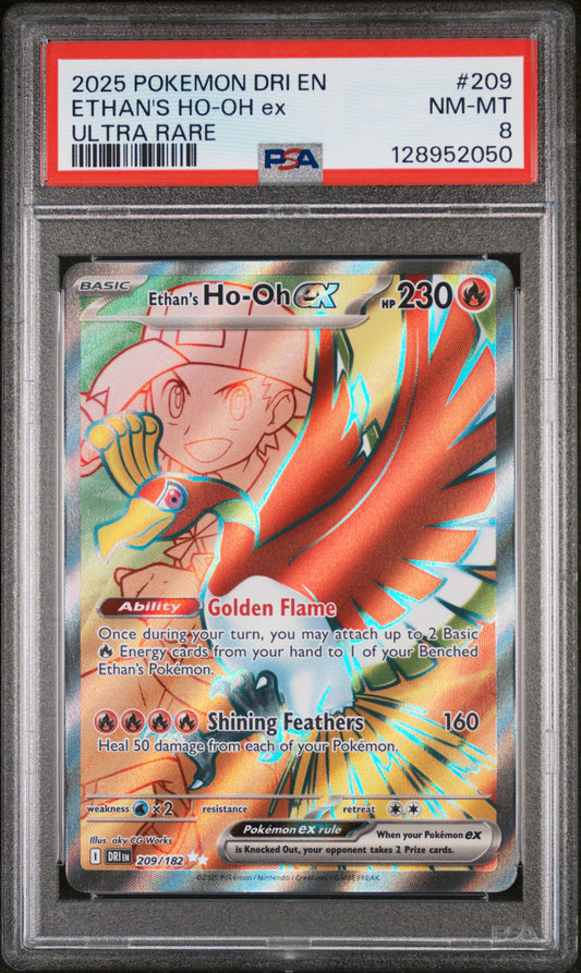 2025 POKEMON DESTINED RIVALS ETHAN'S HO-OH EX #209 PSA 8