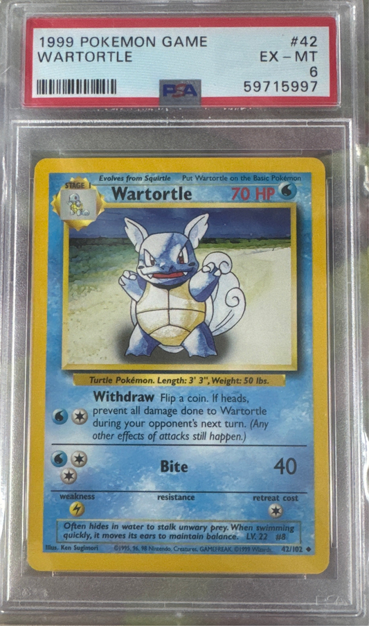 1999 POKEMON GAME #42 WARTORTLE PSA 6