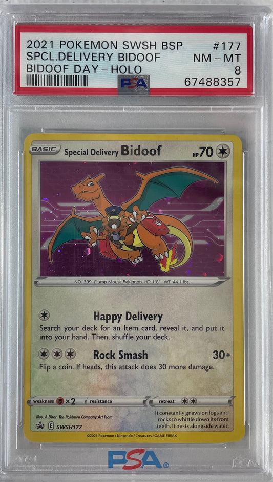 2021 POKEMON BLACK STAR PROMO SPECIAL DELIVERY BIDOOF - HOLO SWSH177 PSA 8