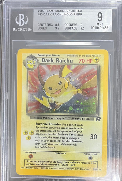 2000 TEAM ROCKET UNLIMITED #83 DARK RAICHU HOLO BGS 9