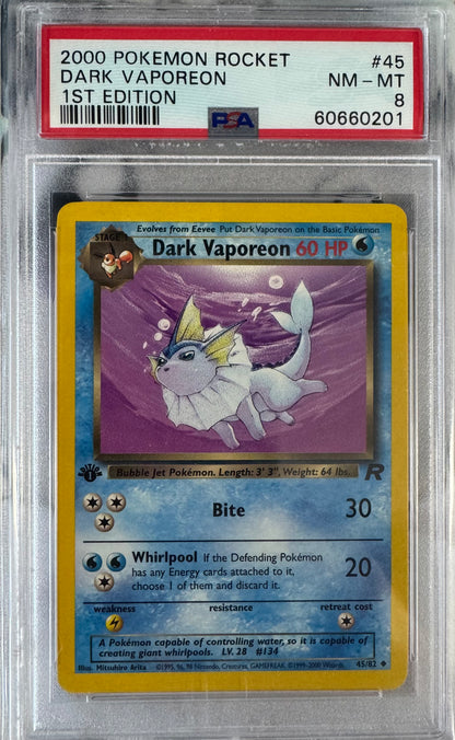 2000 Pokemon Dark Vaporeon #45 PSA 8