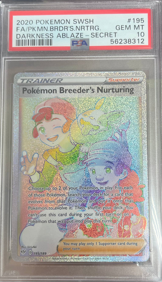 2020 POKEMON SWORD & SHIELD DARKNESS ABLAZE #195 FA/PKMN.BRDR'S.NRTRG. DARKNESS ABLAZE-SECRET PSA 10