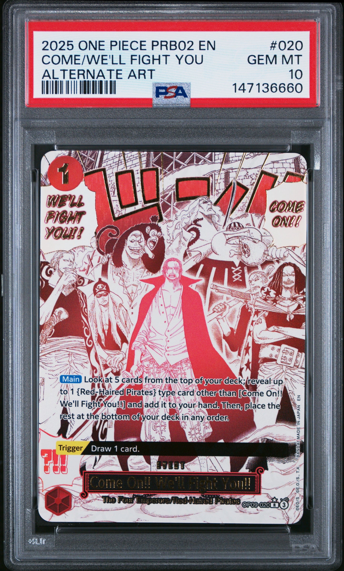 2025 ONE PIECE PRB02-PREMIUM BOOSTER -ONE PIECE CARD THE BEST- VOL.2 #020 COME/WE'LL FIGHT YOU ALTERNATE ART PSA 10