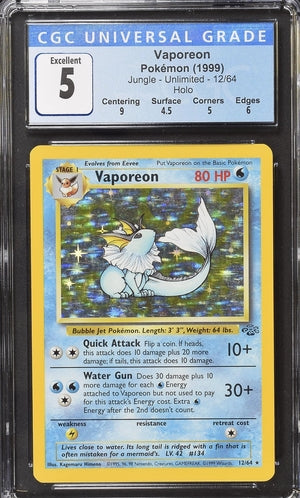 1999 POKEMON VAPOREON #12/64 CGC 5