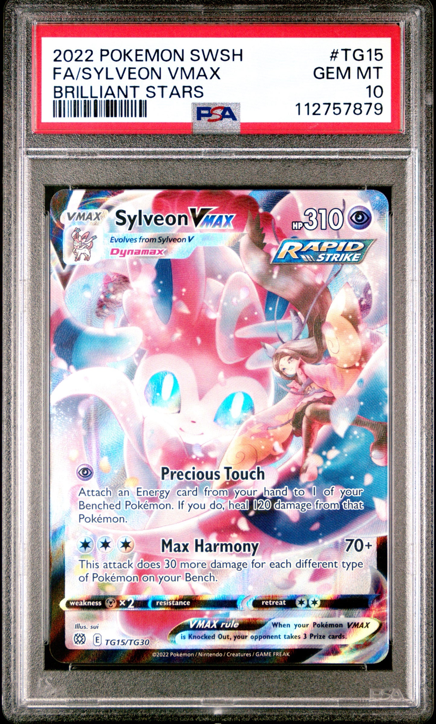 2022 POKEMON BRILLIANT STARS SYLVEON VMAX #TG15 PSA 10