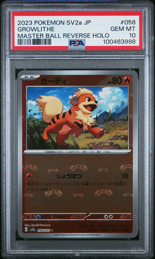 2023 POKEMON JPN POKEMON 151 GROWLITHE MASTER BALL REVER HOLO #059 PSA 10