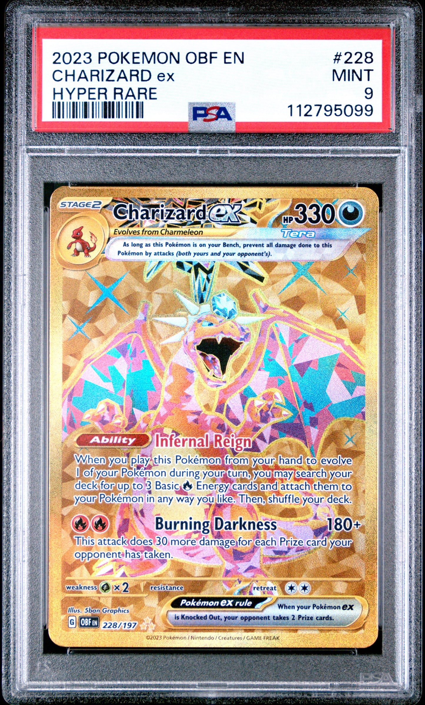 2023 POKEMON OBF EN-OBSIDIAN FLAMES #228 CHARIZARD EX HYPER RARE PSA 9